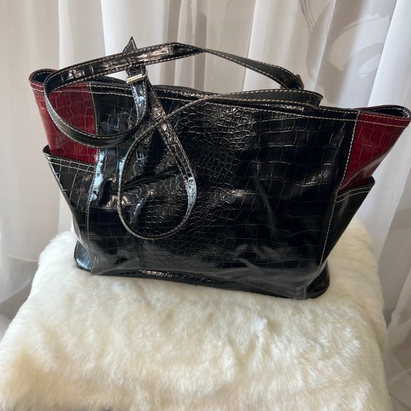 Nine West croc pattern Black and Red Tote Purse - Picture 3 of 9